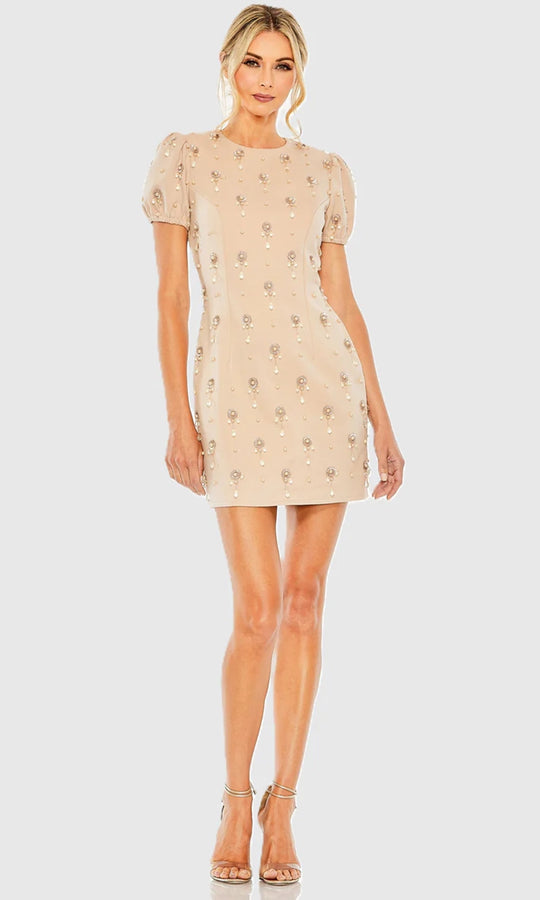 Mac Duggal 93836 - Pearl Beaded Short Sleeve Cocktail Dress