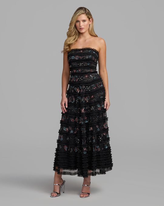 Mac Duggal 9388 - Embellished Ruffled Midi Dress