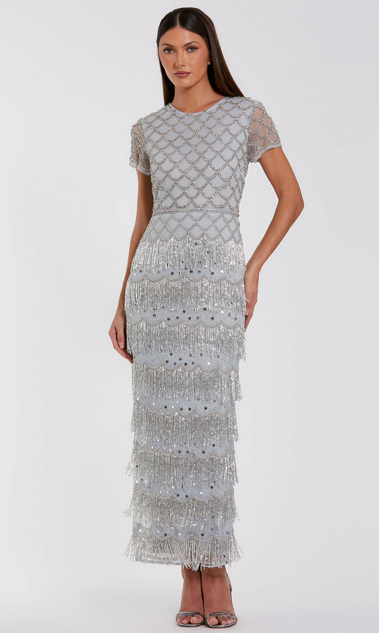 Mac Duggal 94077 - Beaded Fringe Short Sleeve Gown