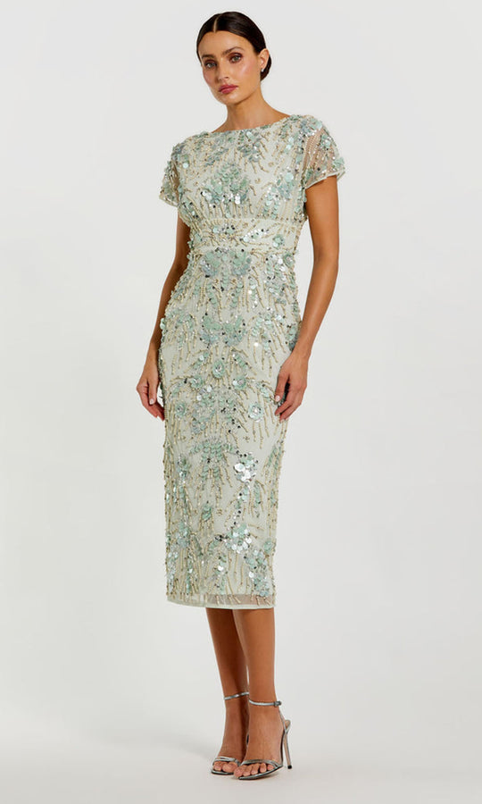 Mac Duggal 94150 - Bateau Embellished Tea-Length Dress