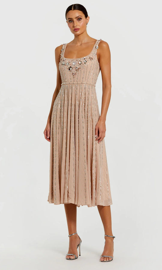 Mac Duggal 94155 - Scoop Beaded Ornate Tea-Length Dress