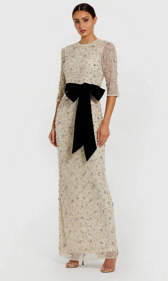 Mac Duggal 94166 - Three-Quarter Sleeve Column Dress with Velvet Bow