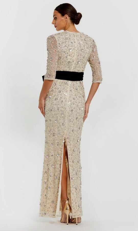 Mac Duggal 94166 - Three-Quarter Sleeve Column Dress with Velvet Bow