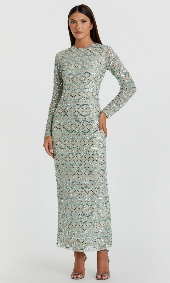 Mac Duggal 94194 - Geometric Beaded Long Sleeve Formal Dress