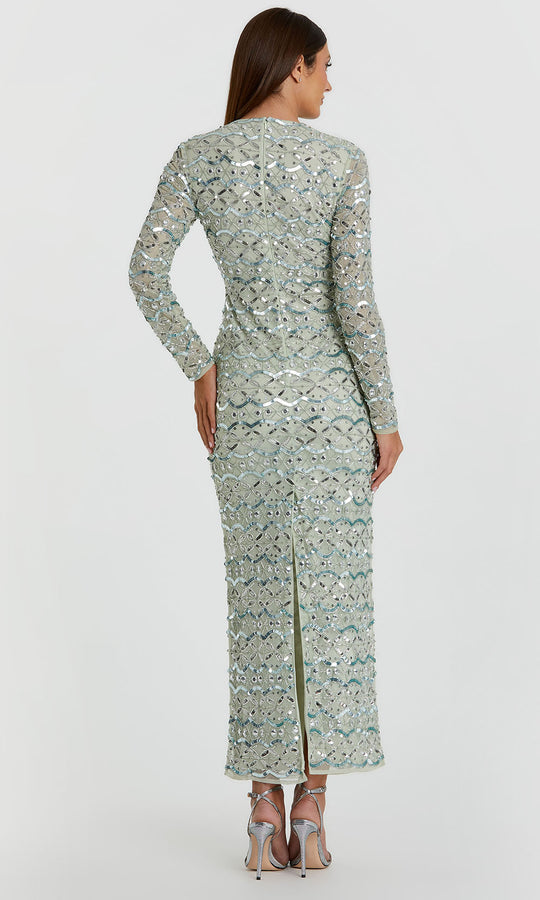 Mac Duggal 94194 - Geometric Beaded Long Sleeve Formal Dress
