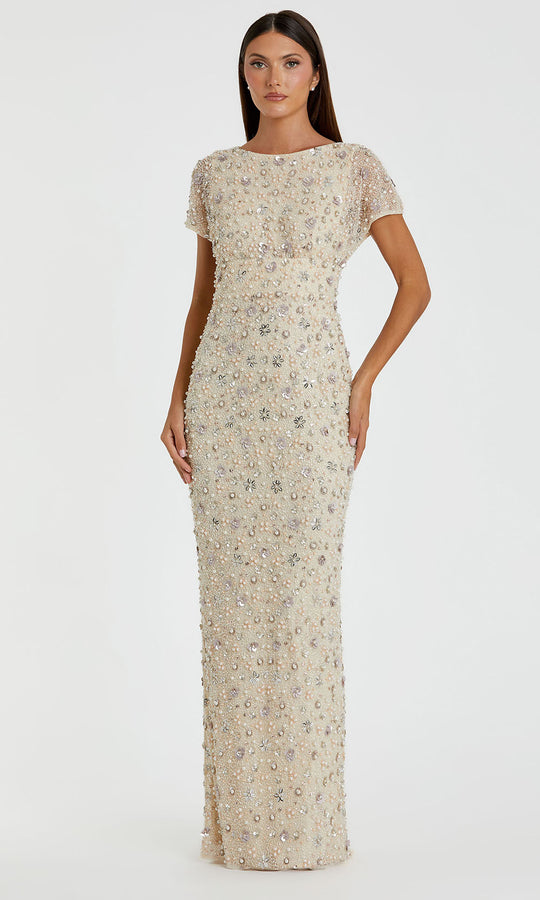 Mac Duggal 94205 - Beaded Mesh Gown with Short Sleeves