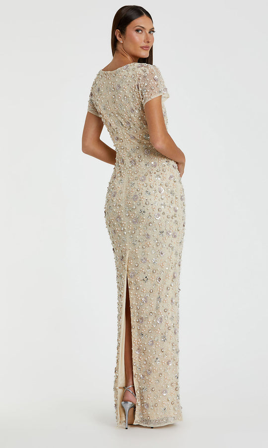 Mac Duggal 94205 - Beaded Mesh Gown with Short Sleeves