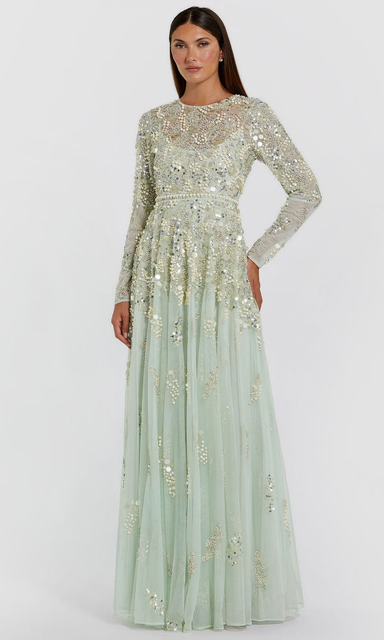 Mac Duggal 94215 - Pearl Sequin Long Sleeve Evening Gown