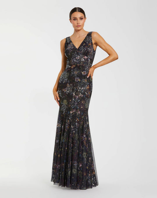 Mac Duggal 94260 - Sequined V-neck Trumpet Evening Dress