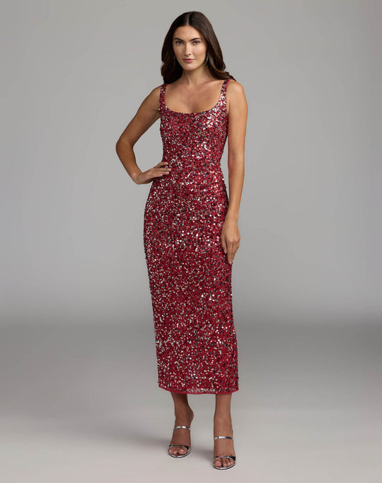 Mac Duggal 94441 - Sequined Scoop Neck Midi Dress
