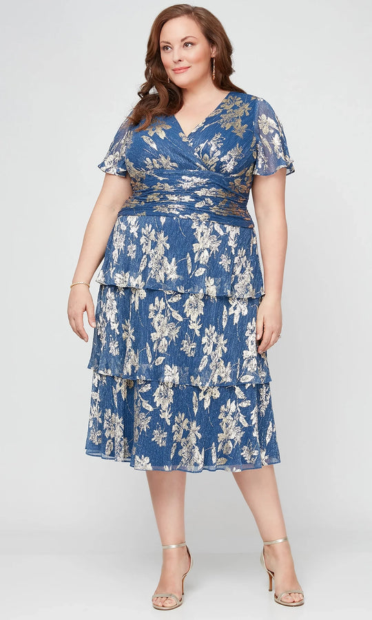 S.L. Fashions Dresses (SLNY) 9455229 - V-Neckline Foil Printed Dress