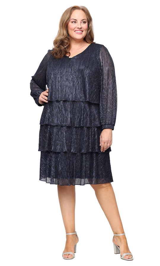 S.L. Fashions 9455249 - Tiered Bodice V-Neckline Dress