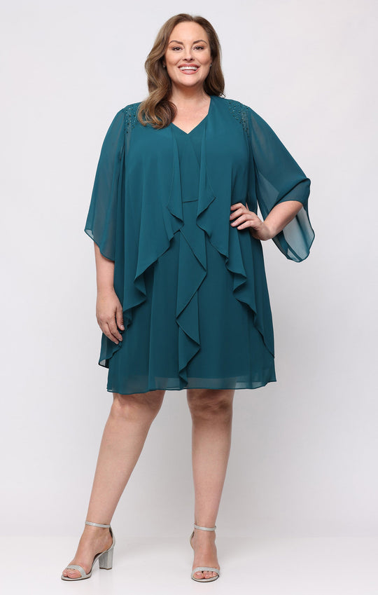 S.L. Fashions Dresses (SLNY) 9470761 V-Neck Open Jacket Cocktail Dress