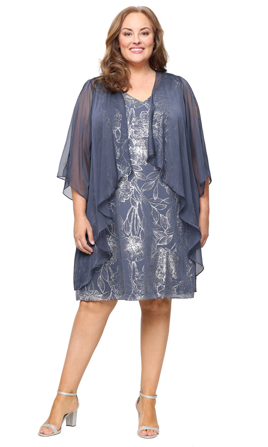 S.L. Fashions 9479504 - Floral Sheath Dress with Sheer Jacket