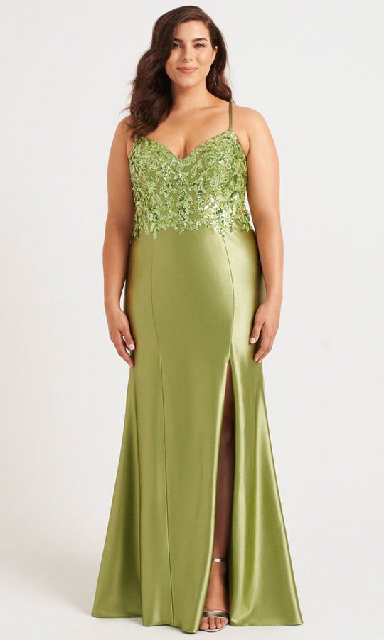 Faviana 9563 - Sequin Applique Plus Size V-Neck Dress