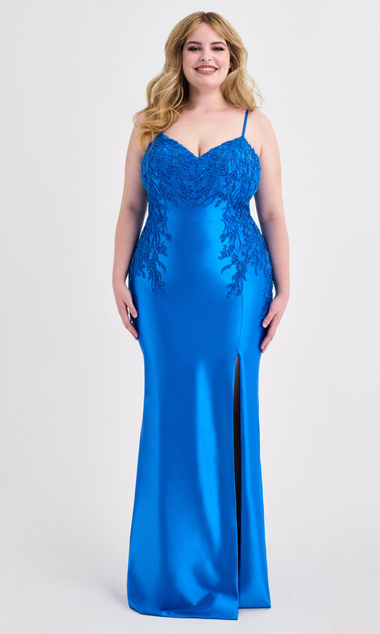 Faviana 9603 - Spaghetti Strap Long Beaded Lace Dress