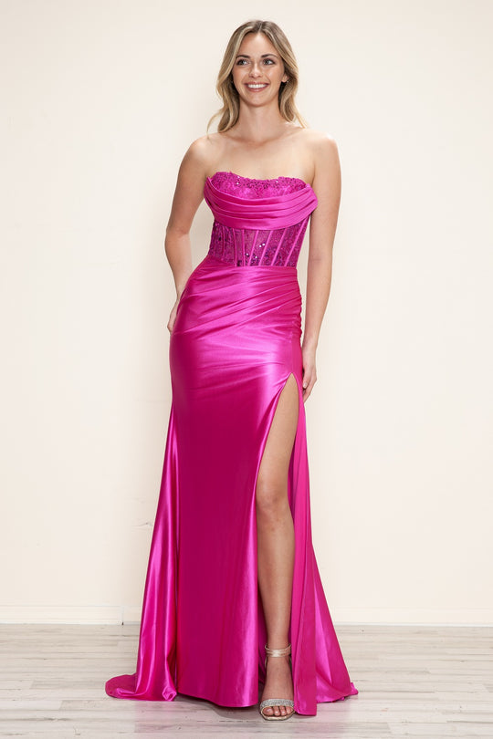 Poly USA 9688 - Embroidered Lace Strapless Prom Dress