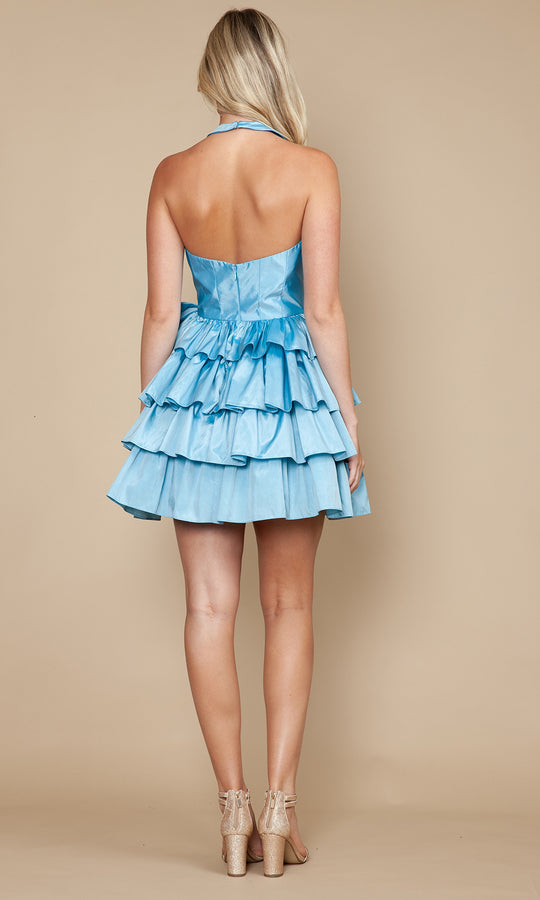 Poly USA 9796 - Plunging Halter Ruffle Taffeta Dress