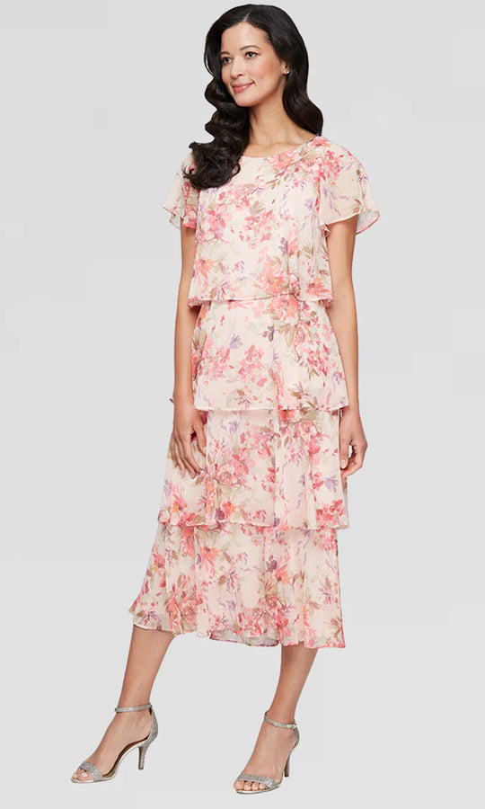 S.L. Fashions Dresses (SLNY) 9272116 - Short Sleeve Floral Midi Dress