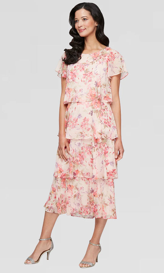 S.L. Fashions Dresses (SLNY) 9472116 - Jewel Neck Floral Midi Dress