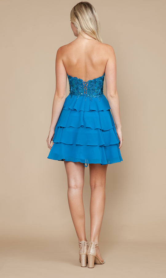 Poly USA 9838 - Embroidered Straight Neck Chiffon Dress