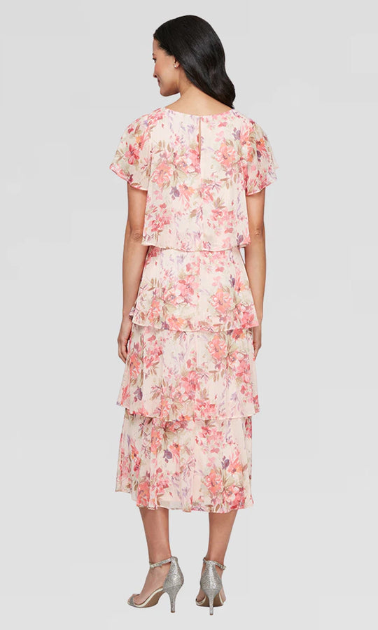 S.L. Fashions Dresses (SLNY) 9172116 - Floral Tea-Length Tiered Dress