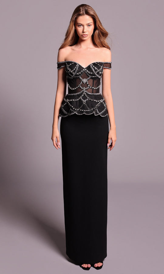 Tarik Ediz 99008 - Scalloped Peplum Off Shoulder Dress