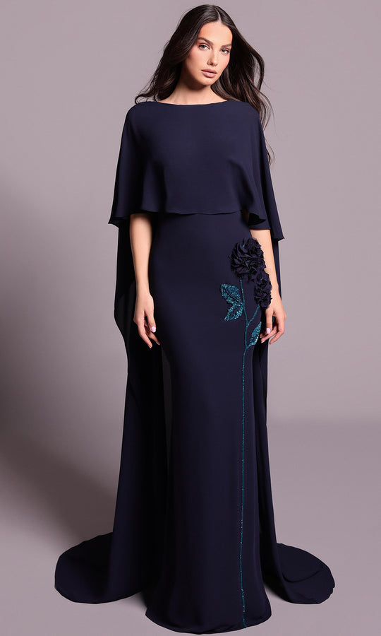 Tarik Ediz 99018 - Cape Overlay Embellished Sheath Gown