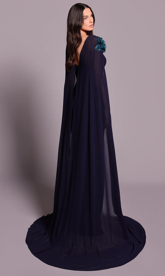 Tarik Ediz 99032 - Cape Sleeve Floral Accent Jumpsuit