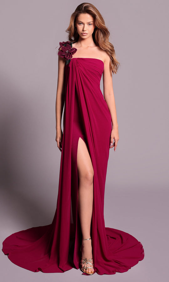 Tarik Ediz 99036 - Rosette Accent One Shoulder Evening Dress