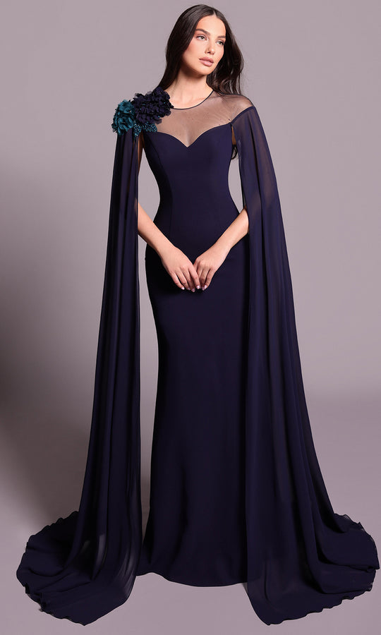 Tarik Ediz 99038 - Floral Shoulder Cape Evening Dress