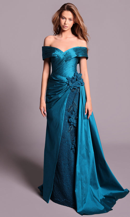 Tarik Ediz 99040 - Off-Shoulder Embroidered Panel Dress