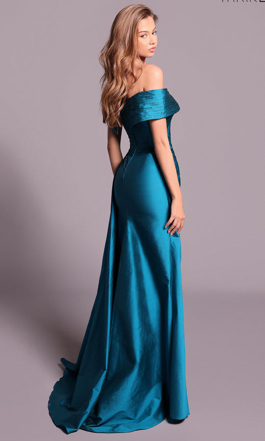 Tarik Ediz 99040 - Off-Shoulder Embroidered Panel Dress