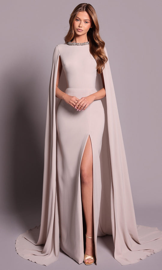 Tarik Ediz 99046 - Long Cape Sleeve High Neck Dress