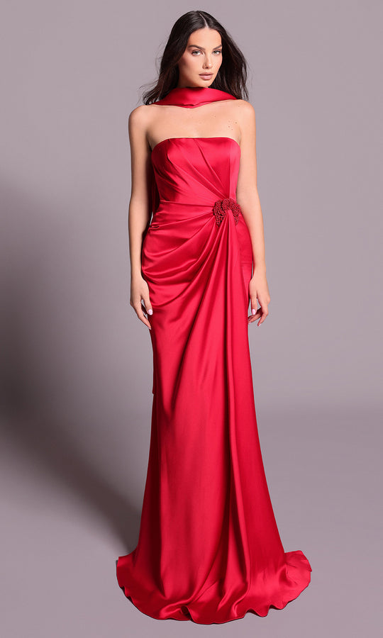 Tarik Ediz 99048 - Straight Neckline Draped Sheath Dress