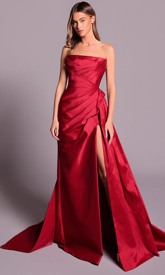 Tarik Ediz 99052 - Straight Across Taffeta Pleated Dress