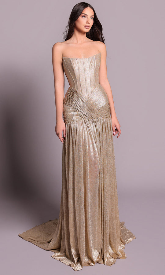 Tarik Ediz 99055 - Silky Foil Corset Bodice Evening Dress