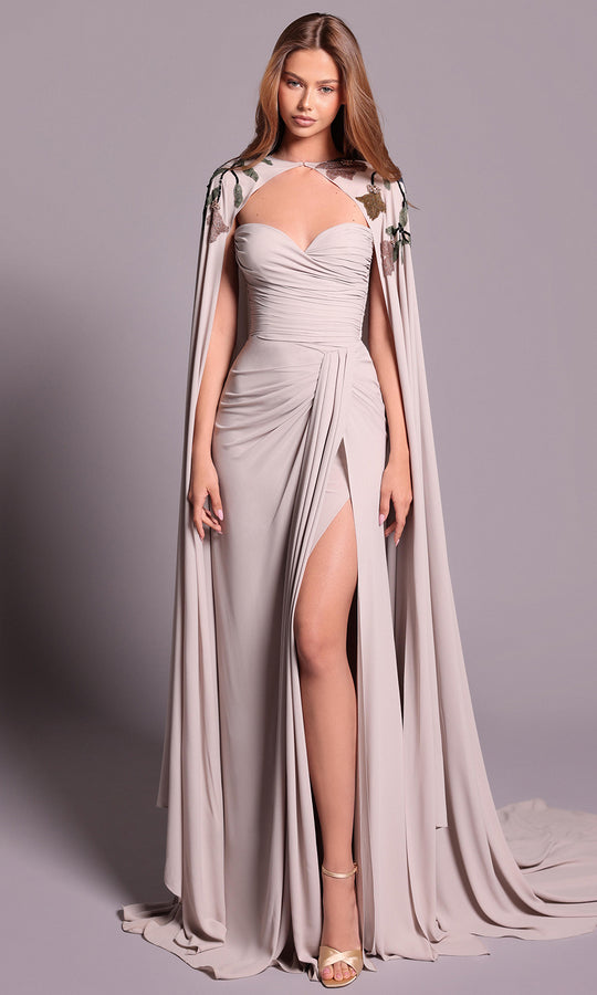 Tarik Ediz 99069 - Ruched Sweetheart Dress with Beaded Cape
