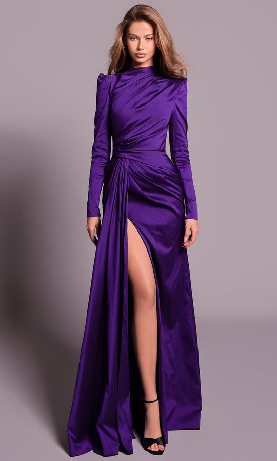 Tarik Ediz 99070 - Long Sleeve Ruched Taffeta Dress