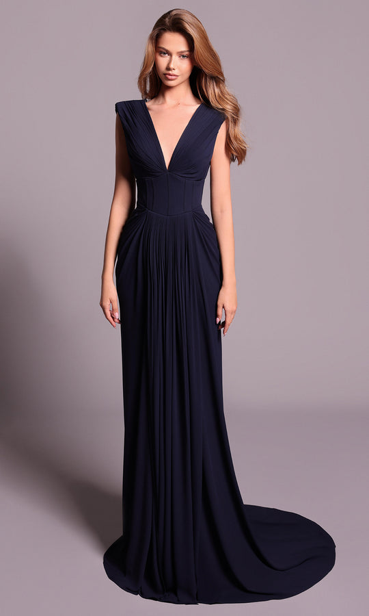 Tarik Ediz 99073 - Cap Sleeve Pleated Long Gown