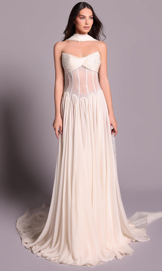 Tarik Ediz 99076 - Strapless Embellished Chiffon Dress