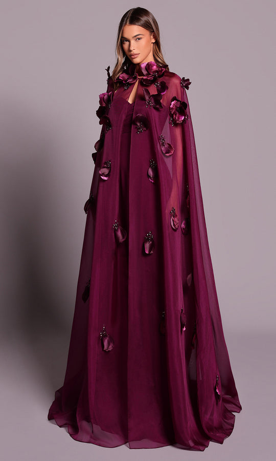 Tarik Ediz 99077 - Ruched Bust Sweetheart Dress with Cape