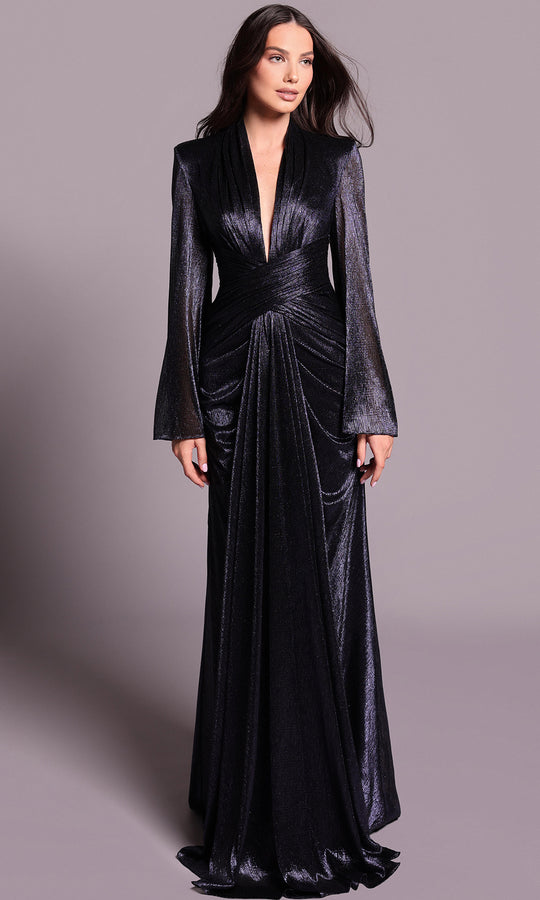 Tarik Ediz 99079 - Long Sleeve Ruched Waist Evening Dress