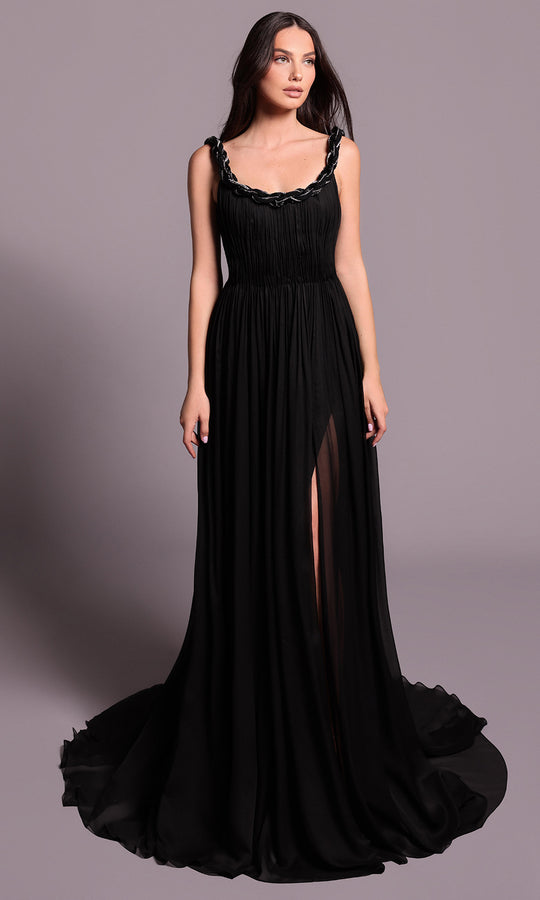 Tarik Ediz 99086 - Sleeveless A-line Dress with Braided Detail