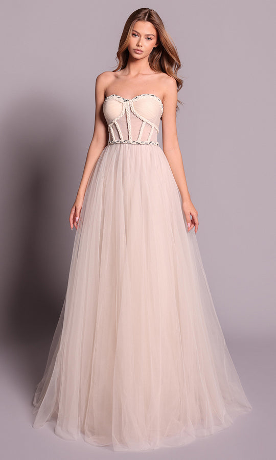Tarik Ediz 99090 - Braided Trim Sweetheart Tulle Dress