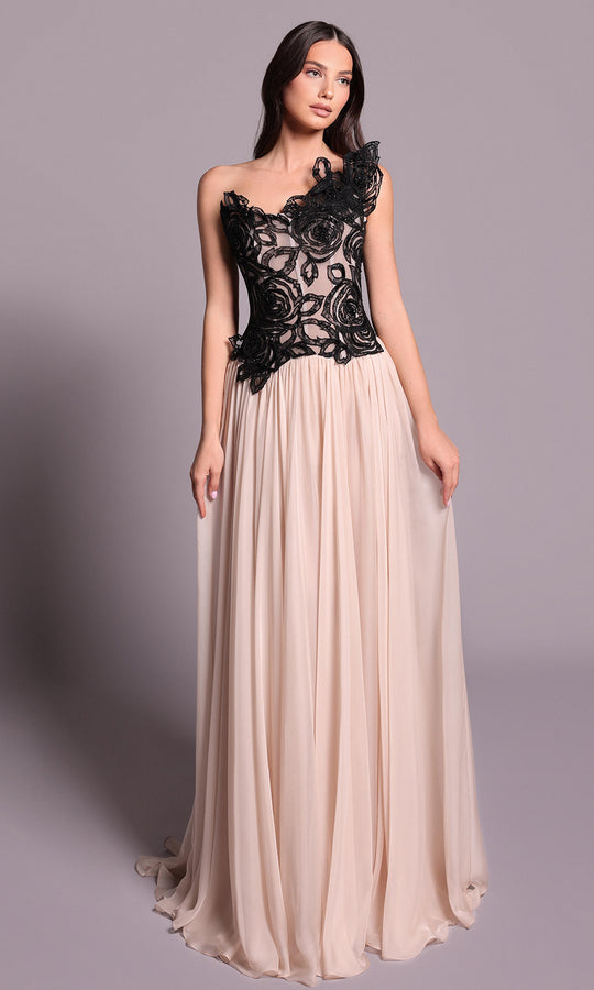 Tarik Ediz 99101 - Lace Bodice Strapless Gown with Flowing Skirt