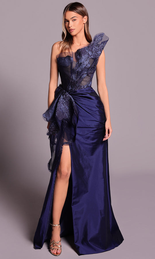Tarik Ediz 99102 - Jacquard Illusion Bodice Asymmetric Dress
