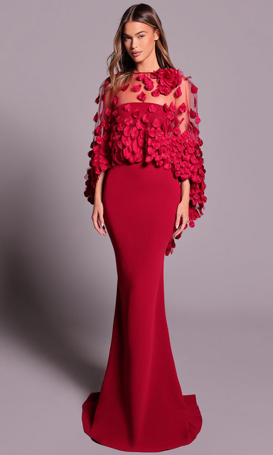 Tarik Ediz 99107 - Petal Applique Jewel Neckline Dress