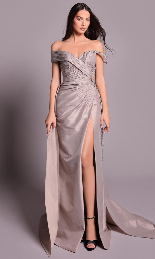 Tarik Ediz 99108 - Braided Off Shoulder Taffeta Evening Dress