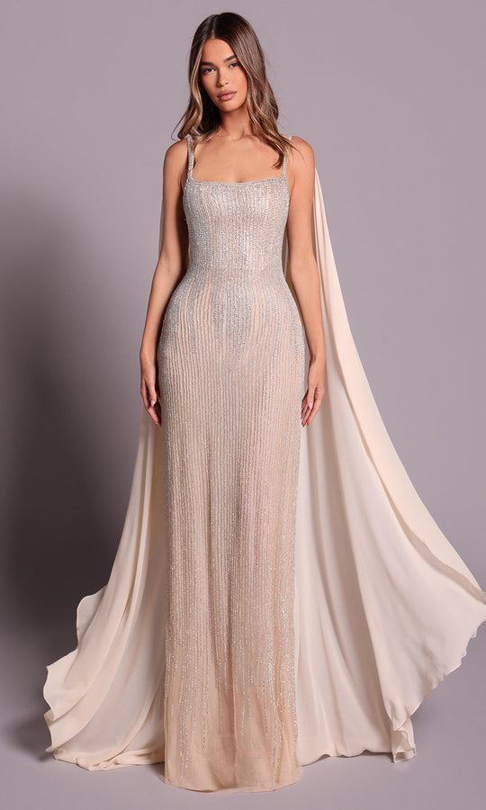 Tarik Ediz 99113 - Beaded Bodice Cape Column Dress